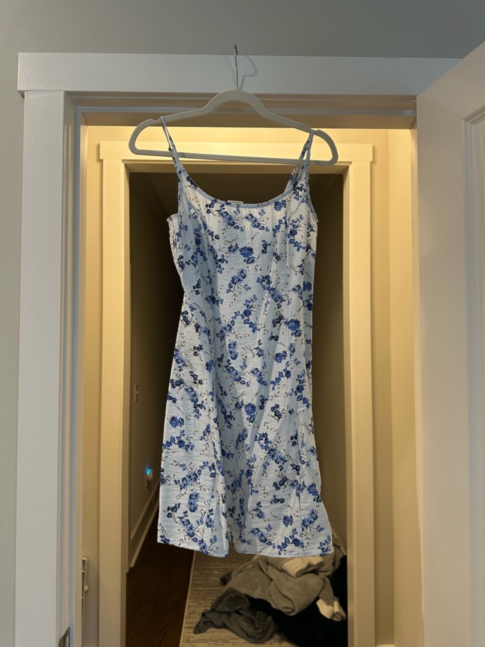a new day White Dress with Blue Floral Print